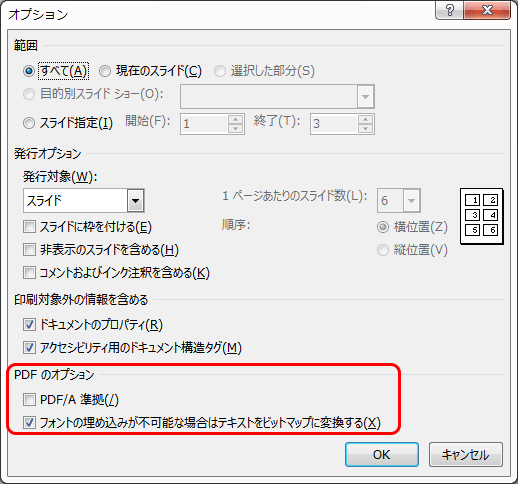 フォントの埋め込む設定場所の場像です。