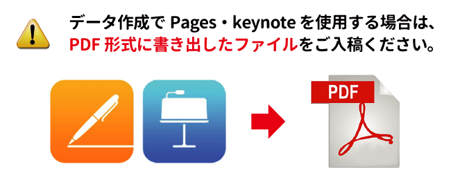 Pagesやkeynoteで作成の場合はPDF形式で保存したファイルをご入稿ください。