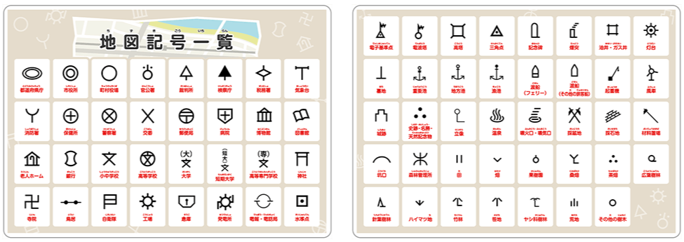 ノート本舗のオリジナル学習下敷きの商品「sn007（日本の地図記号一覧表）」の両面画像