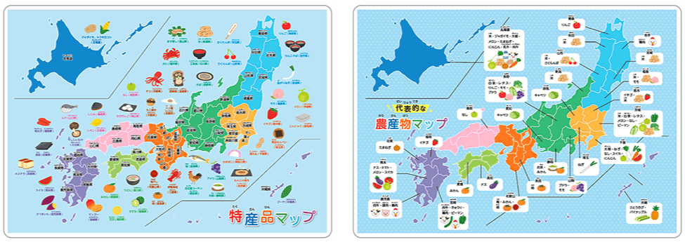 ノート本舗のオリジナル学習下敷きの商品「sn008（日本全国の特産品＆農産物マップ）」の両面画像